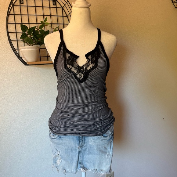 Y2K striped lace trim tank top - Picture 1 of 5